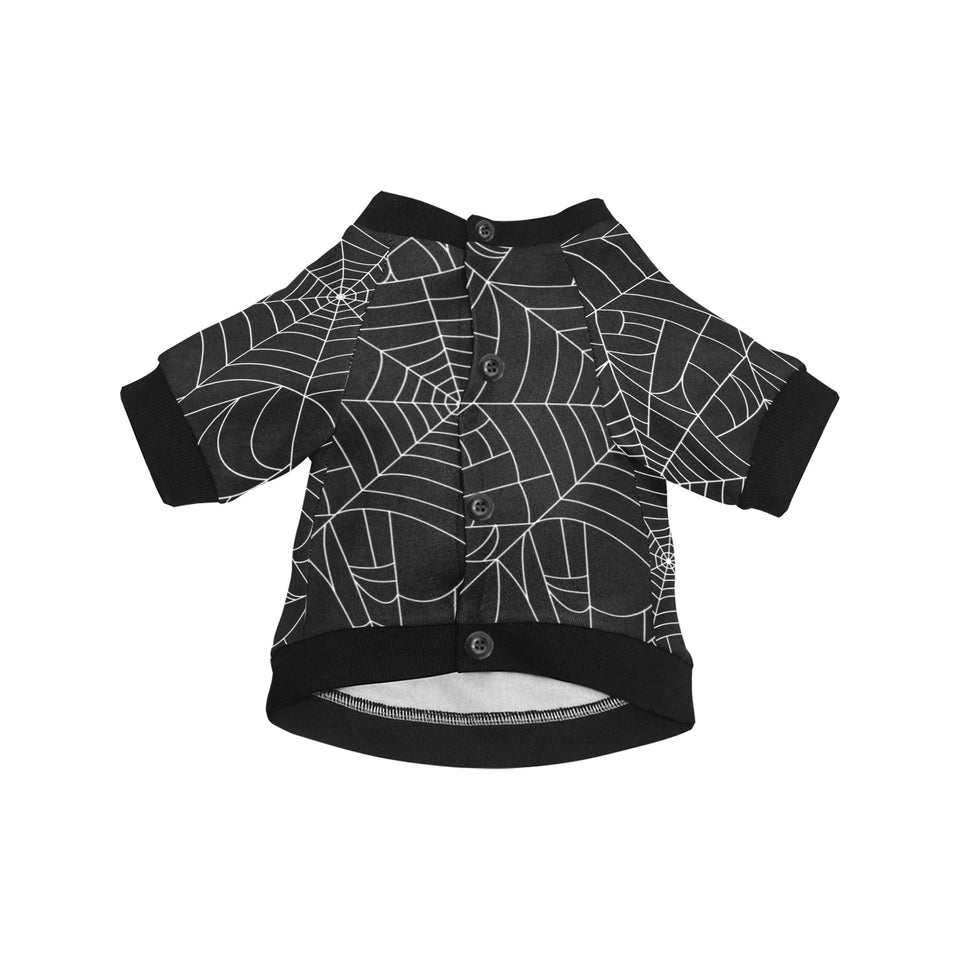 Spider web pattern Black background white cobweb All Over Print Pet Dog Round Neck Fuzzy Shirt