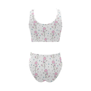 Cute poodle dog star pattern Chest Bowknot High Waisted Bikini Swimsuit