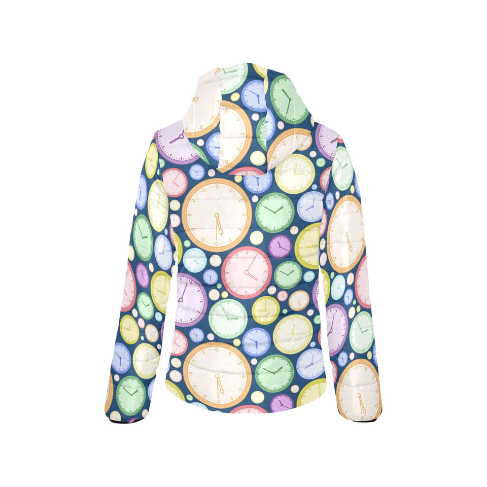 Colorful clock background Women's Padded Hooded Jacket