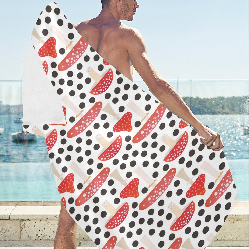 Red mushroom dot pattern Beach Towel