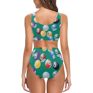 Billiard Ball Pattern Print Design 01 Chest Bowknot High Waisted Bikini Swimsuit