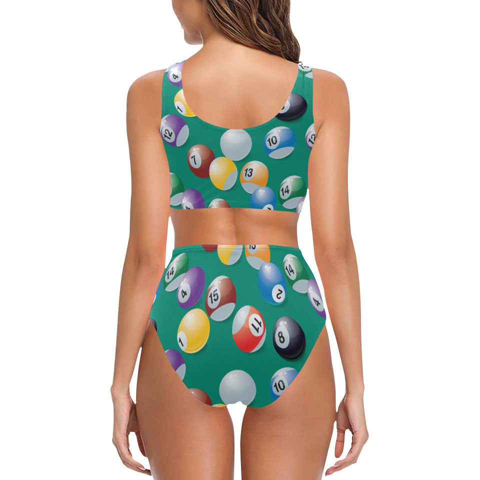Billiard Ball Pattern Print Design 01 Chest Bowknot High Waisted Bikini Swimsuit