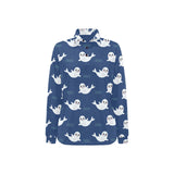Cute white baby sea lion seal pattern Women's Long Sleeve Polo Shirt