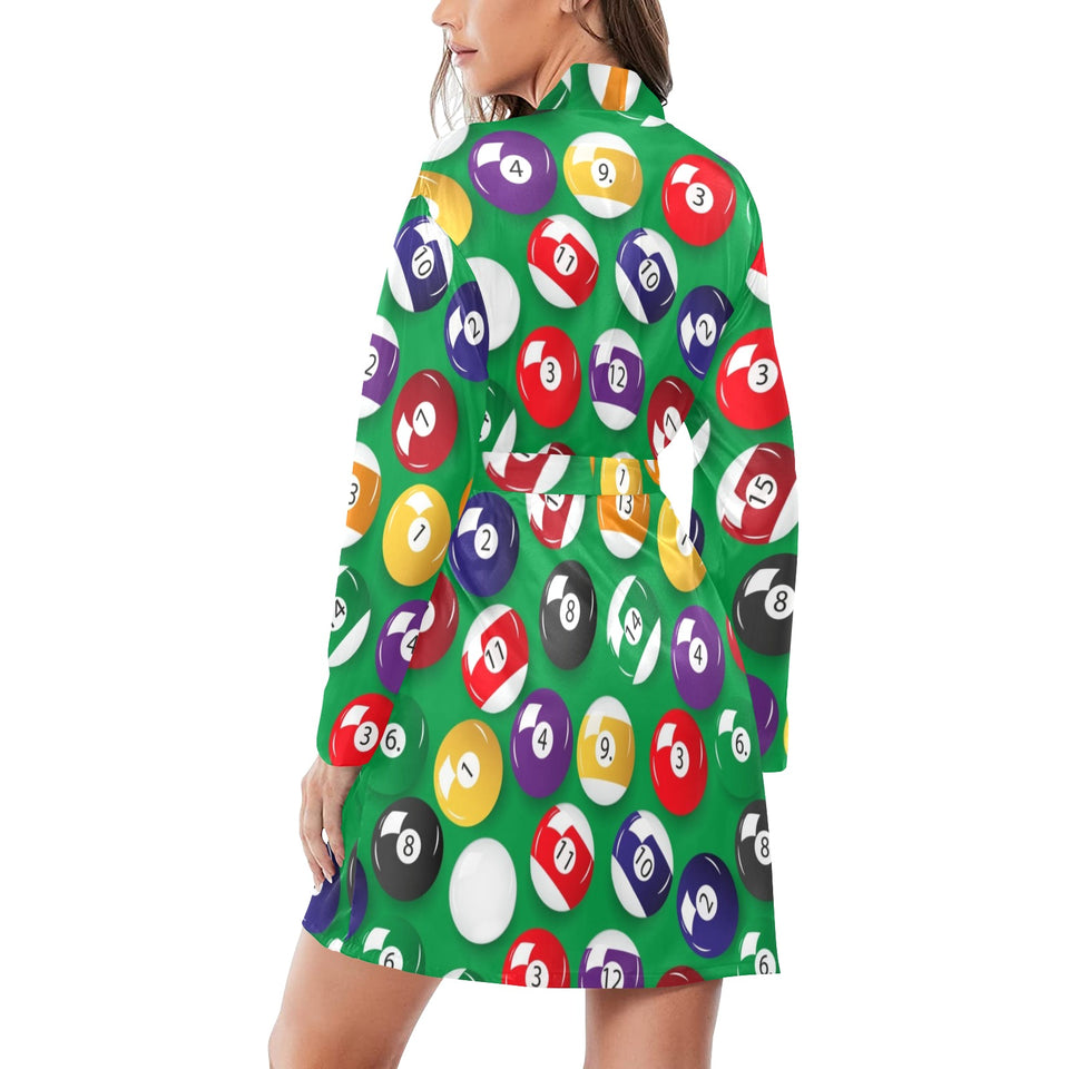 Billiard Ball Pattern Print Design 02 Women's Long Sleeve Belted Night Robe