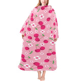 cherry flower pattern pink background Blanket Robe with Sleeves