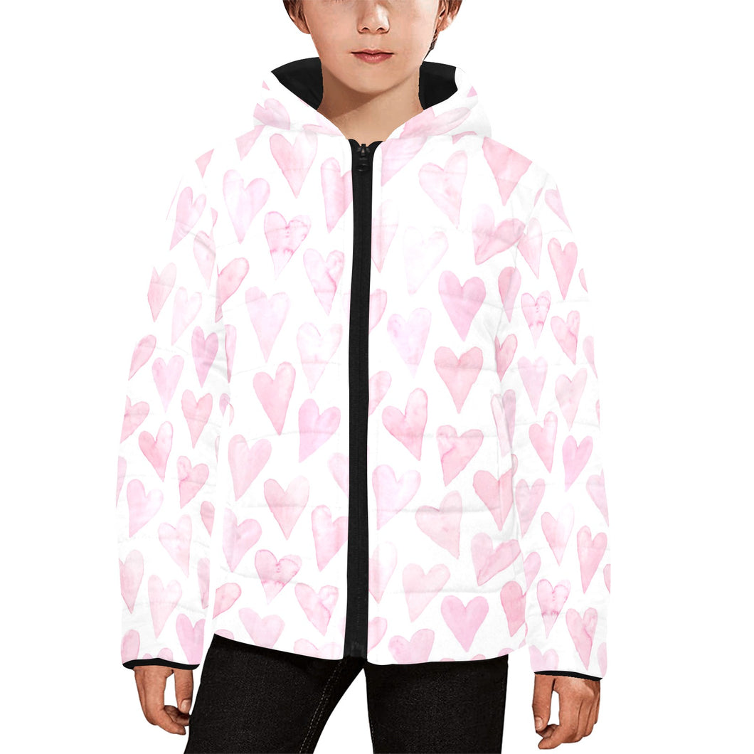 Watercolor pink heart pattern Kids' Boys' Girls' Padded Hooded Jacket