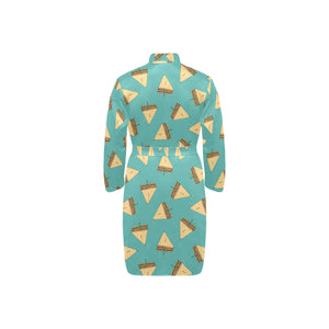 Sandwich Pattern Print Design 03 Men's Long Sleeve Belted Night Robe