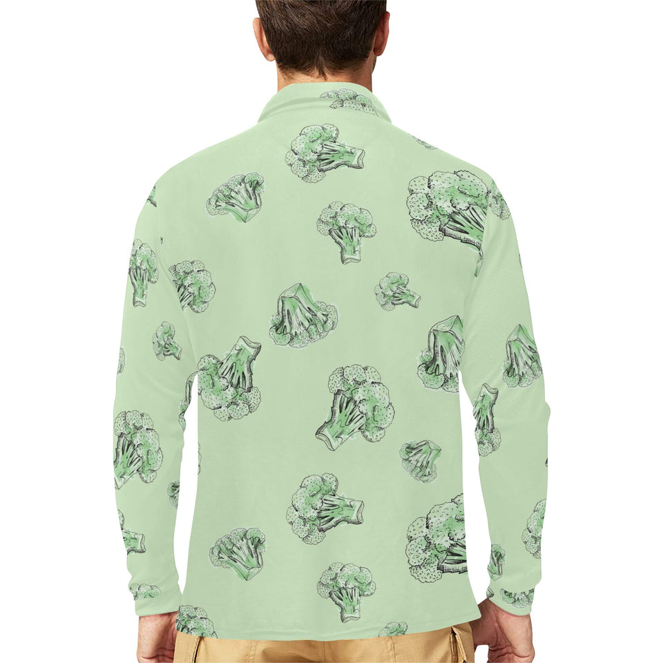 broccoli sketch pattern Men's Long Sleeve Polo Shirt