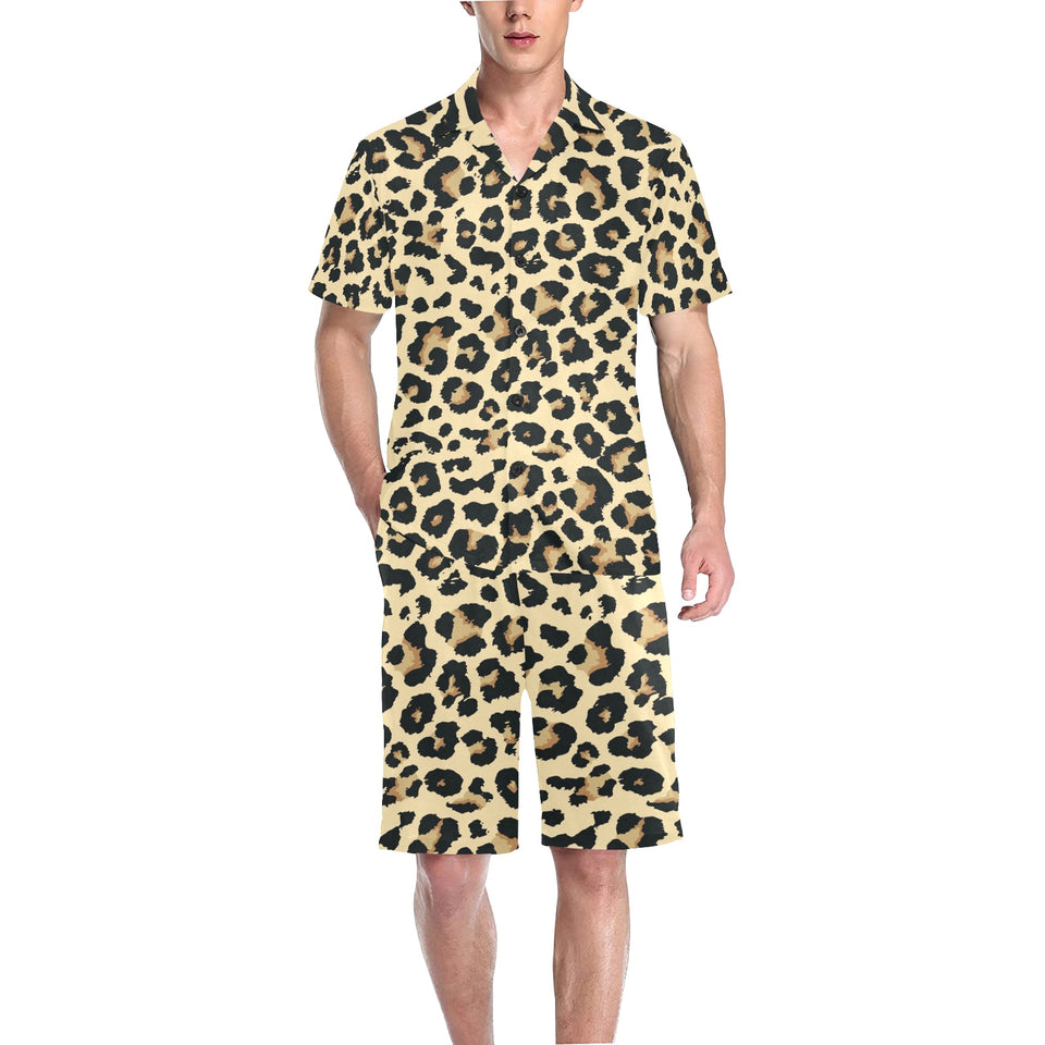 Leopard print design pattern Men's V-Neck Short Pajama Set