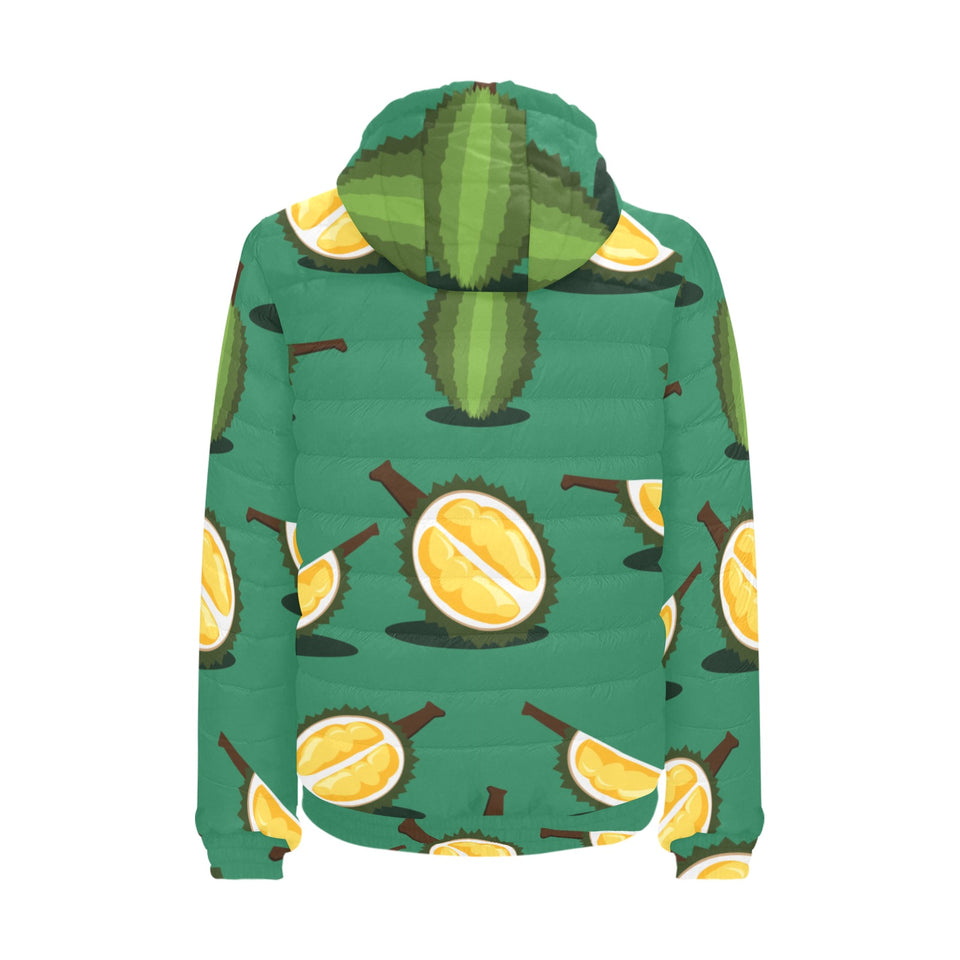 Durian pattern green background Men's Padded Hooded Jacket