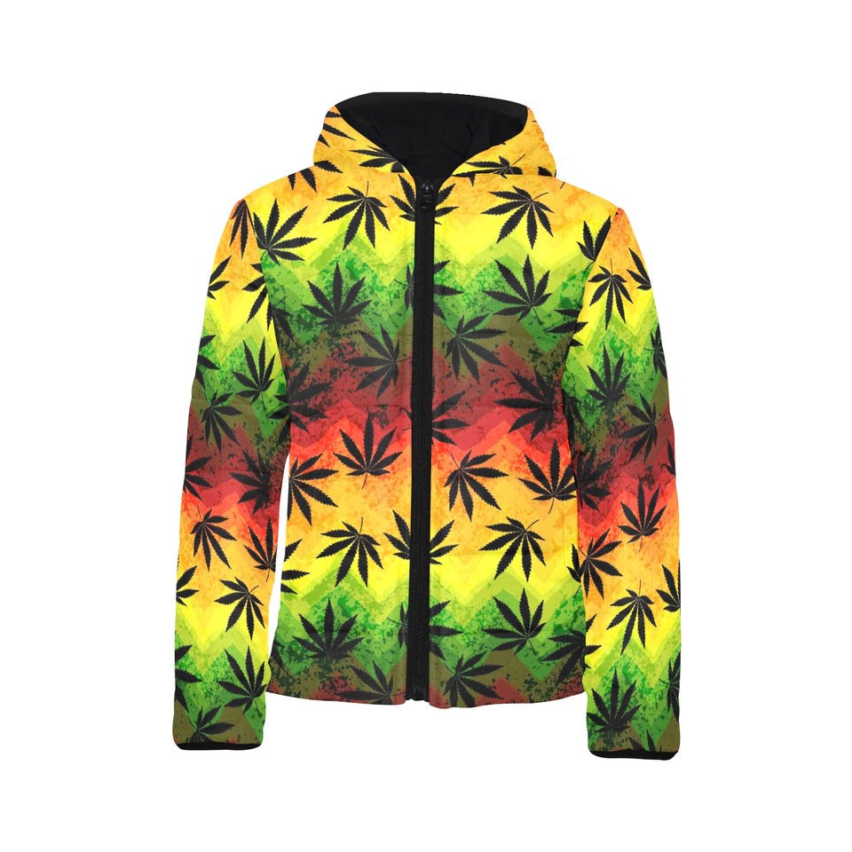 Canabis Marijuana Weed Pattern Print Design 03 Kids' Boys' Girls' Padded Hooded Jacket