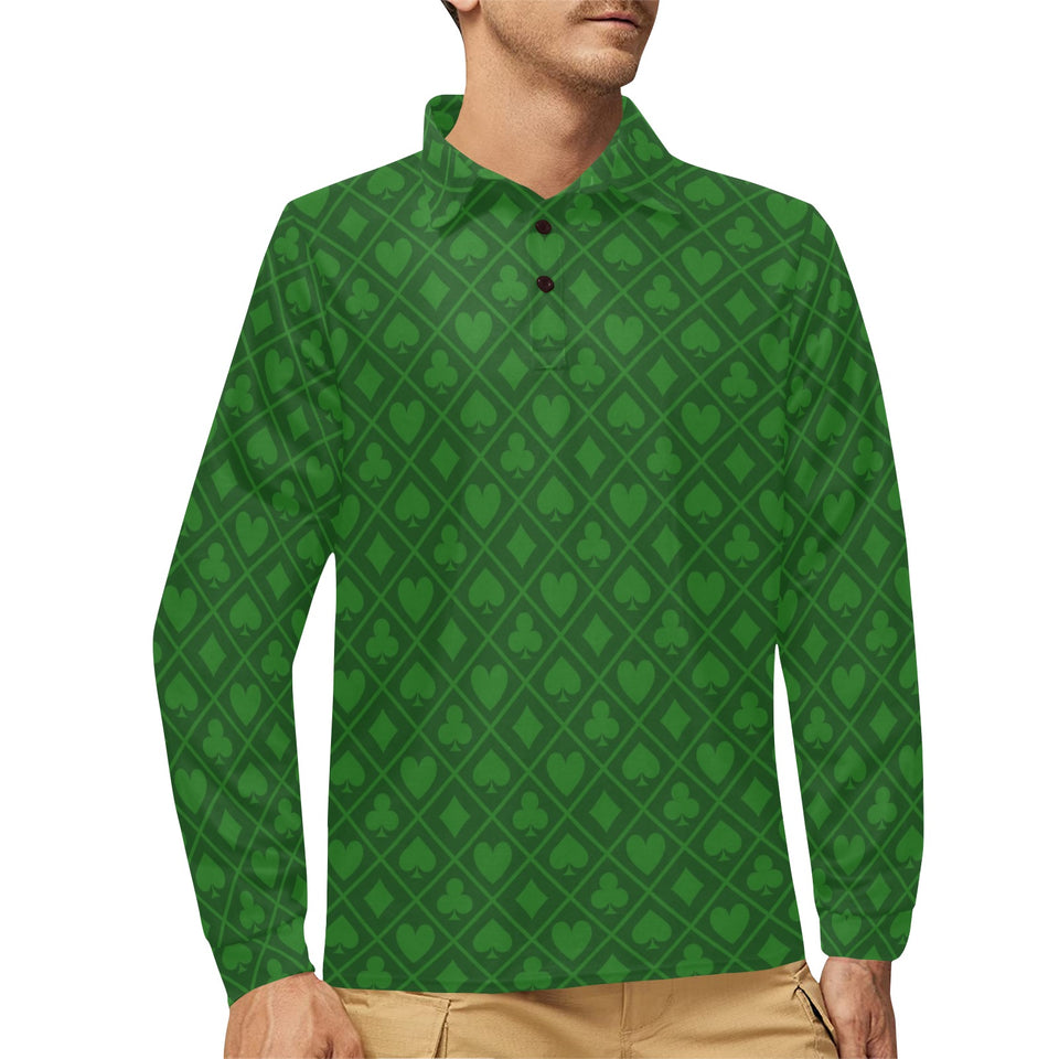 Casino Cards Suits Pattern Print Design 04 Men's Long Sleeve Polo Shirt