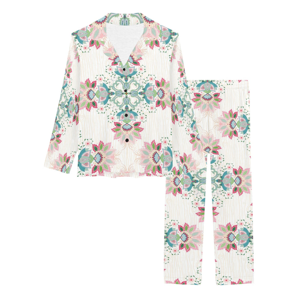 Square floral indian flower pattern Women's Long Pajama Set