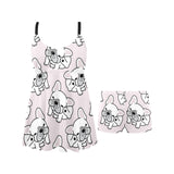 Cute french bulldog pattern Chest Sexy Pleated Two Piece Swim Dress