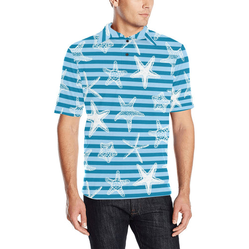 Starfish blue blackground Men's All Over Print Polo Shirt