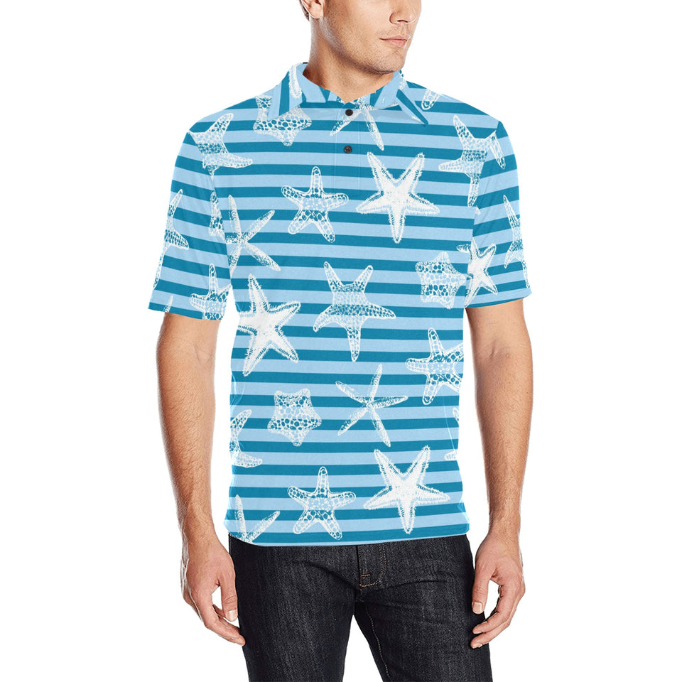 Starfish blue blackground Men's All Over Print Polo Shirt