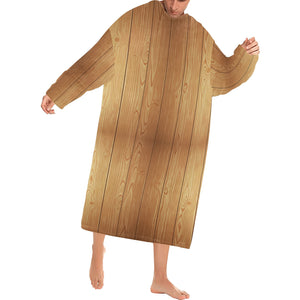 Wood Printed Pattern Print Design 05 Blanket Robe with Sleeves