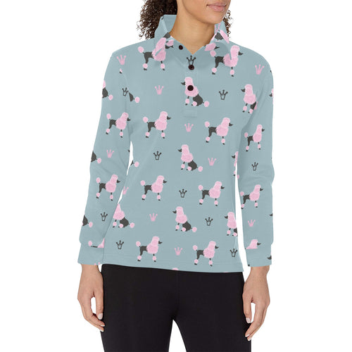 poodle dog pattern Women's Long Sleeve Polo Shirt