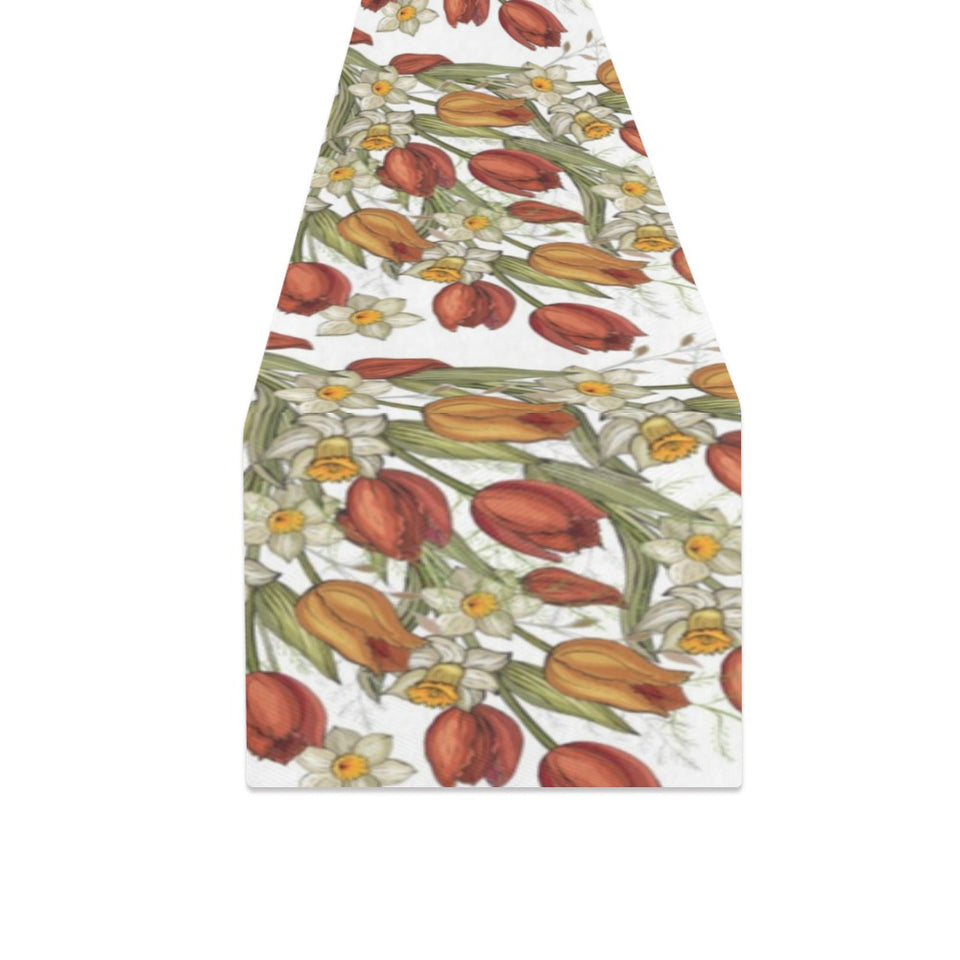 Red tulips and daffodils pattern Table Runner