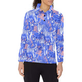 white bengal tigers pattern Women's Long Sleeve Polo Shirt