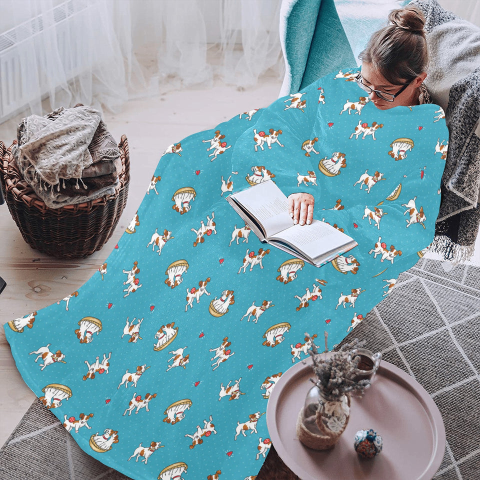 Jack Russel Pattern Print Design 03 Blanket Robe with Sleeves