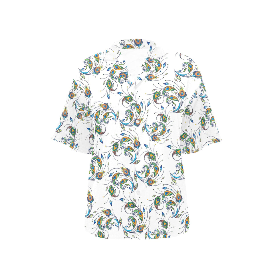 Peacock feather pattern Women's All Over Print Hawaiian Shirt