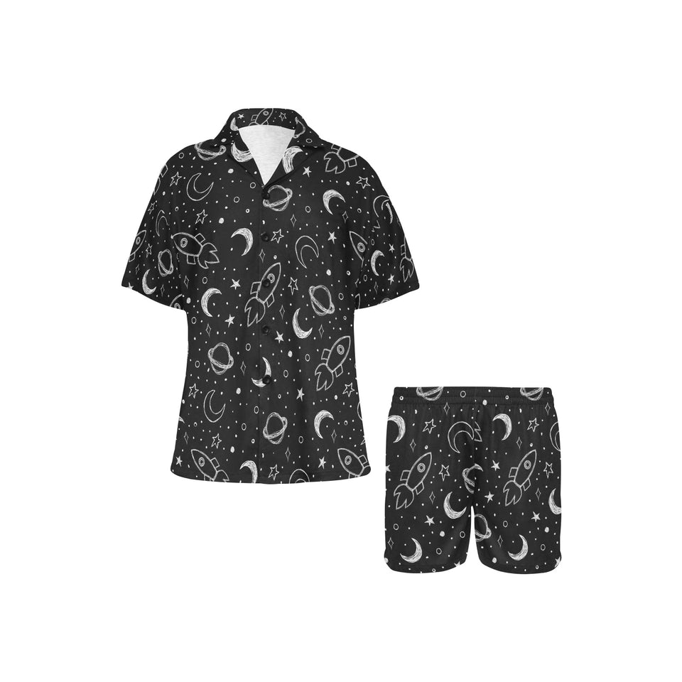 Hand drawn space rocket star planet Women's V-Neck Short Pajama Set