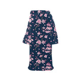 Pink sakura cherry blossom blue background Blanket Robe with Sleeves