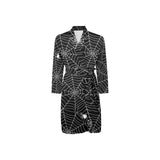 Spider web design pattern Black background white c Men's Long Sleeve Belted Night Robe