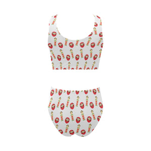 Daruma japanese wooden doll Chest Bowknot High Waisted Bikini Swimsuit