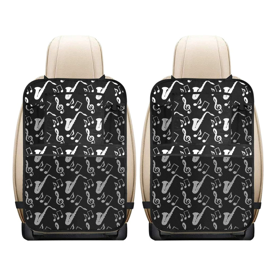 Saxophone music notes treble clef black white them Car Seat Back Organizer