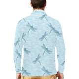 Dragonfly pattern blue background Men's Long Sleeve Polo Shirt