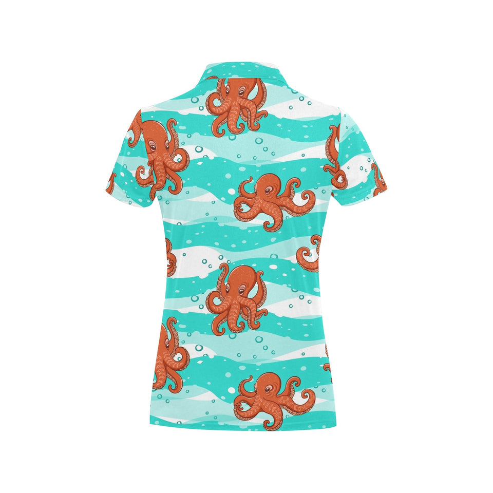 Octopuses sea wave background Women's All Over Print Polo Shirt