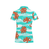 Octopuses sea wave background Women's All Over Print Polo Shirt