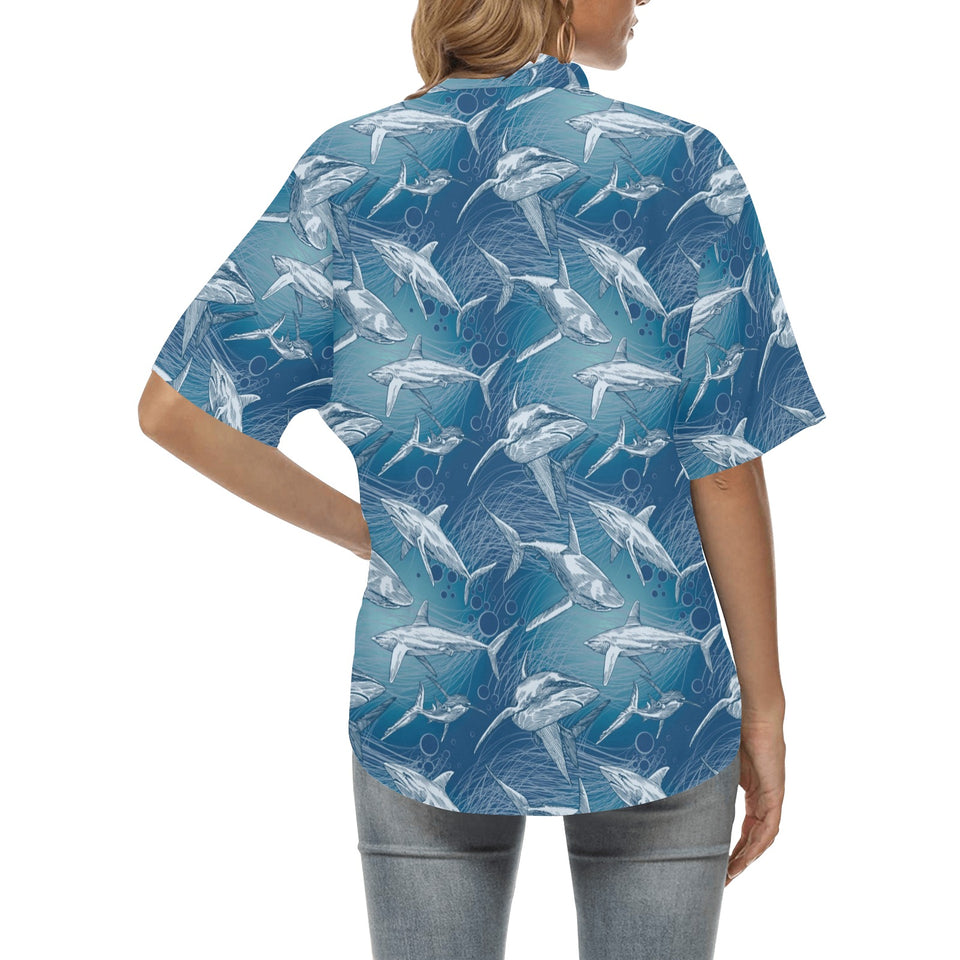 Shark hand drawn Women's All Over Print Hawaiian Shirt