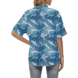 Shark hand drawn Women's All Over Print Hawaiian Shirt