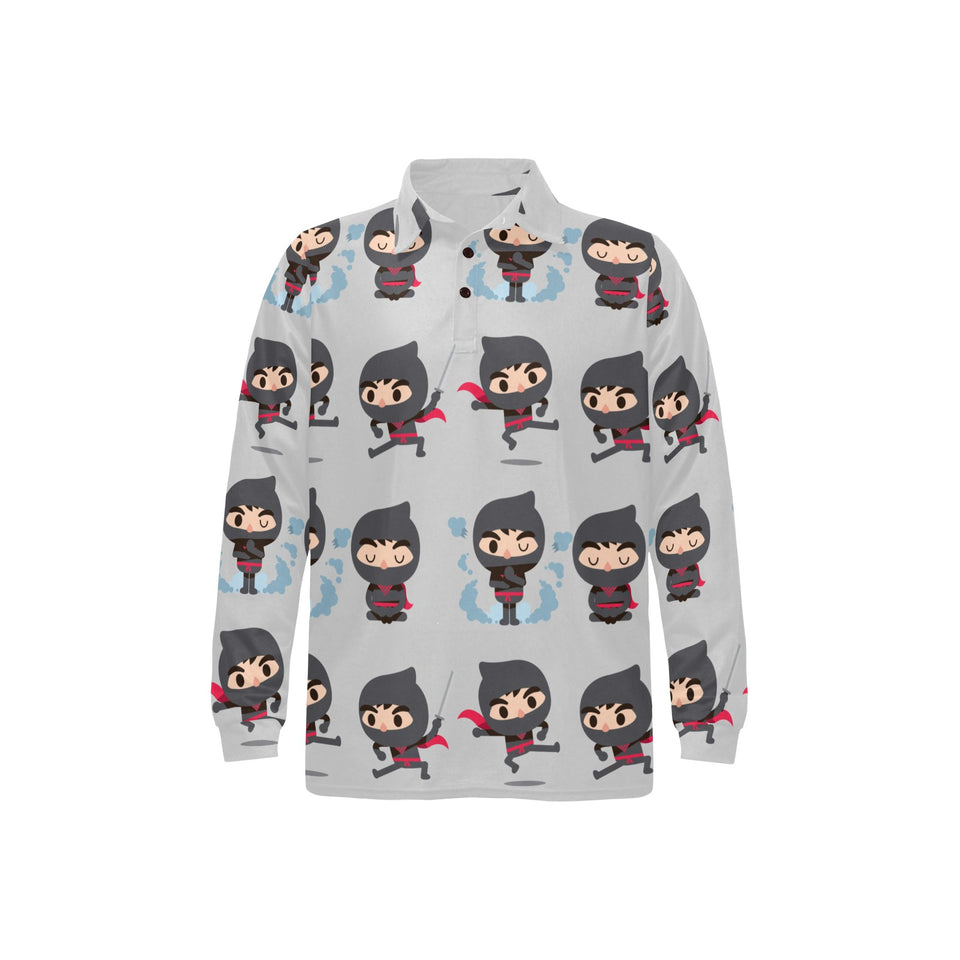 Cute ninja pattern Men's Long Sleeve Polo Shirt