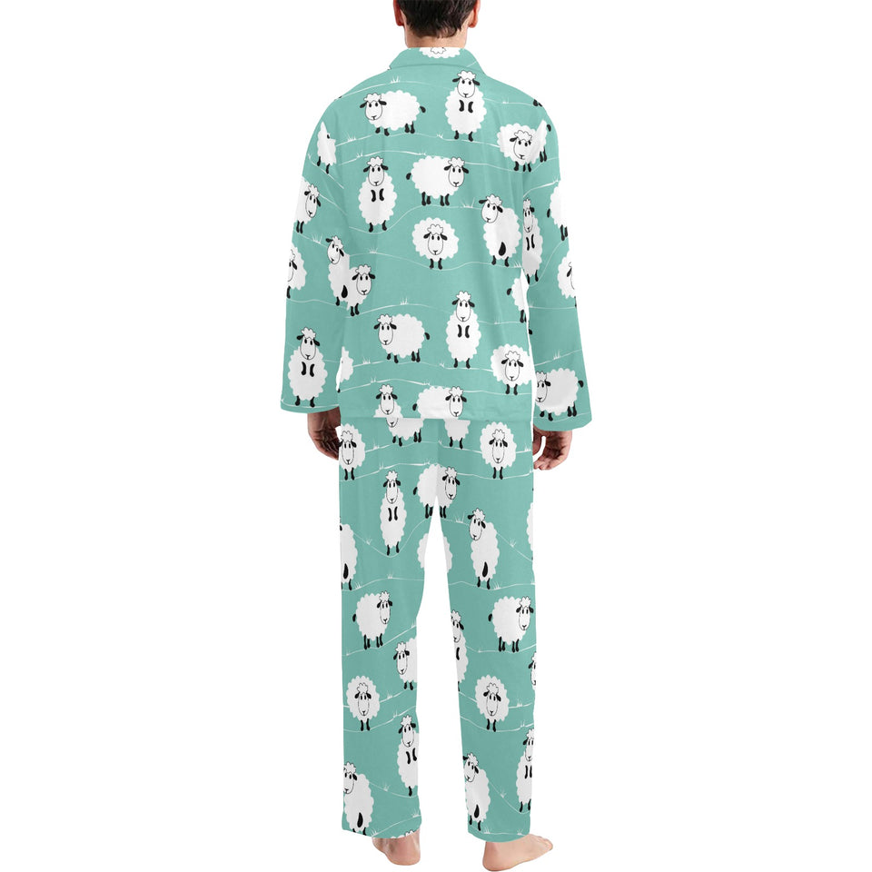 Cute sheep green background Men's Long Pajama Set
