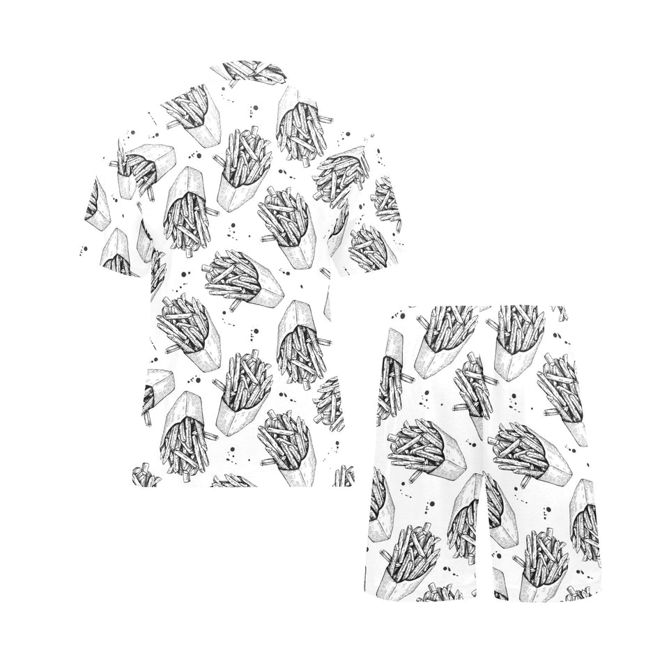Hand drawn french fries pattern Men's V-Neck Short Pajama Set