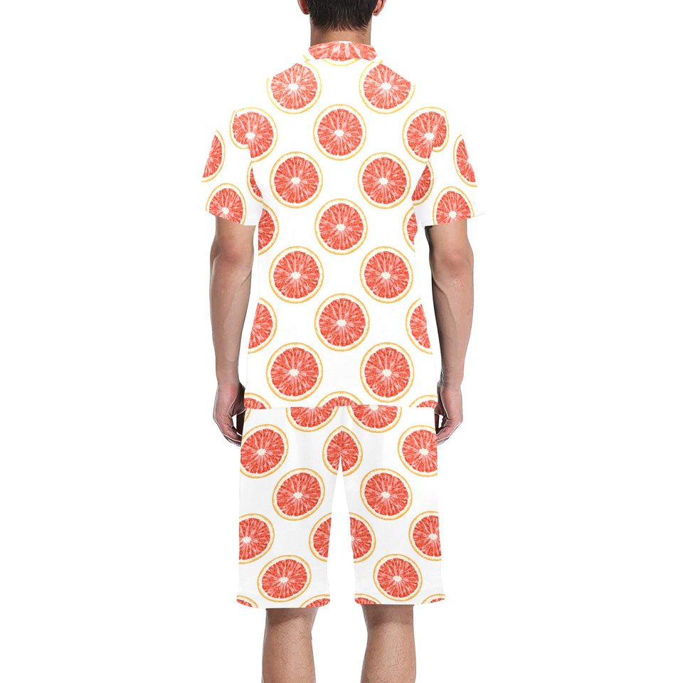 Grapefruit pattern Men's V-Neck Short Pajama Set