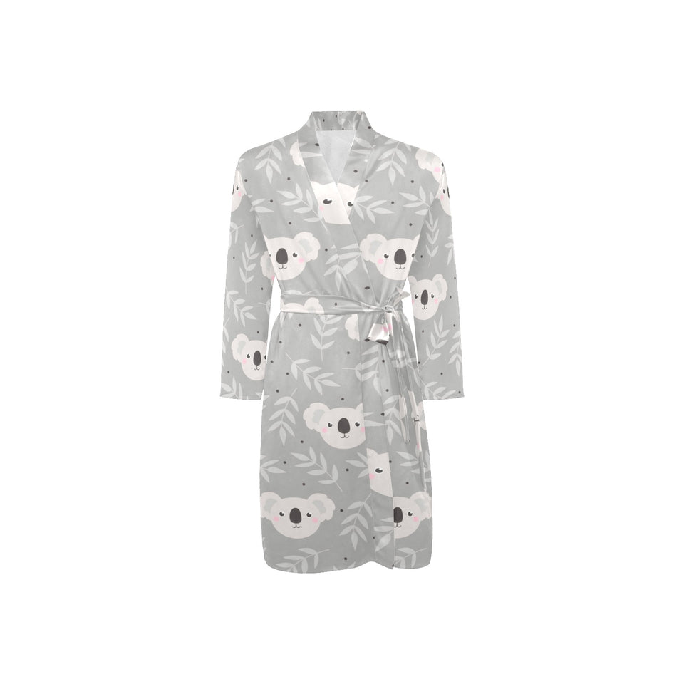 Cute koala leaves pattern Men's Long Sleeve Belted Night Robe