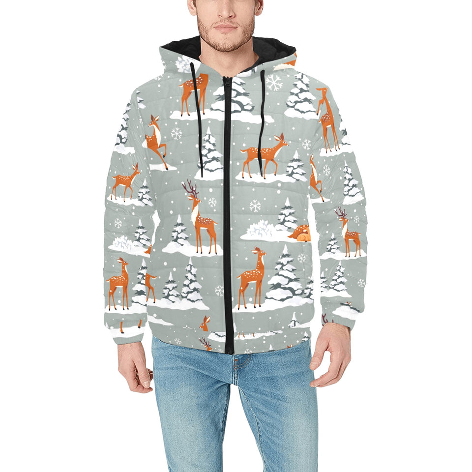 Beautiful deers Winter Christmas Men's Padded Hooded Jacket