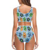 Alien Pattern Print Design 04 Chest Bowknot High Waisted Bikini Swimsuit