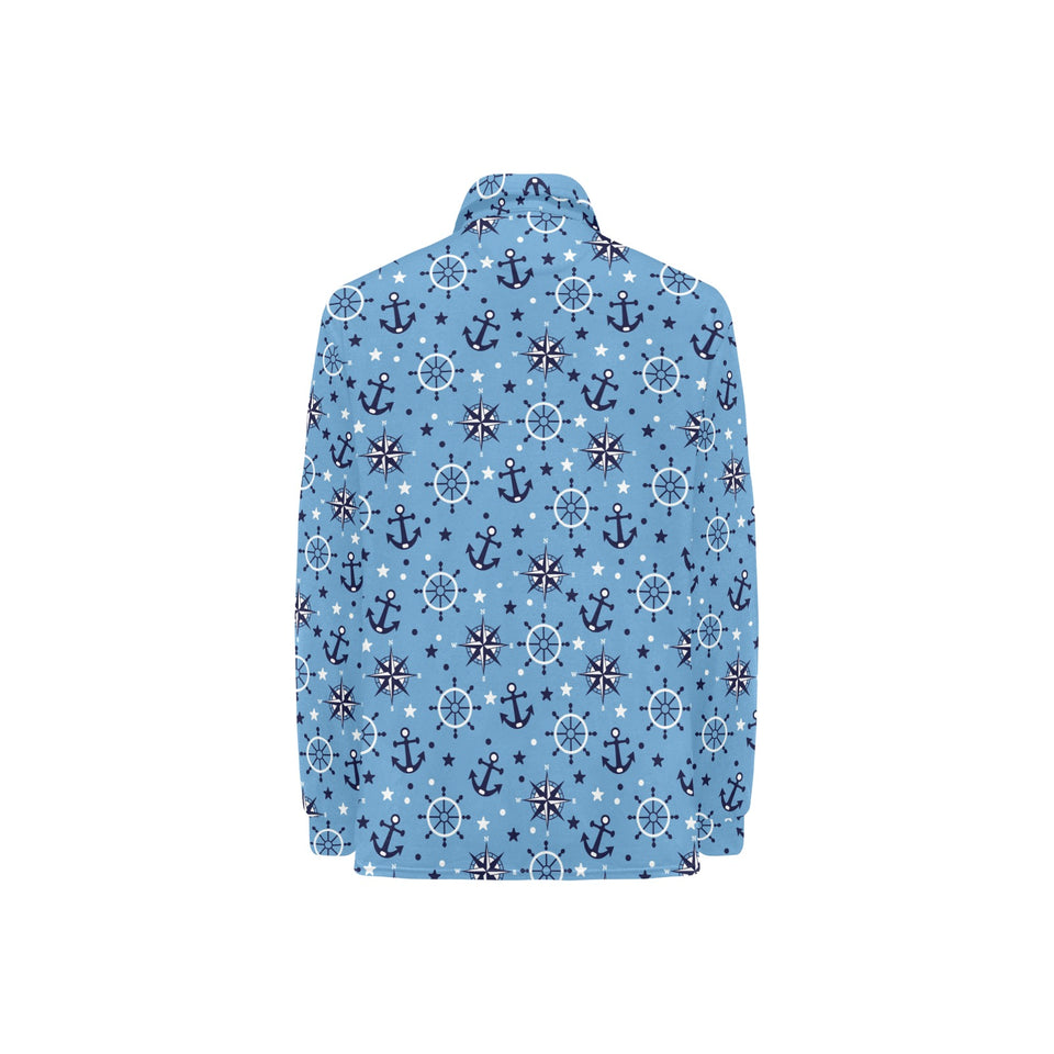 Anchors rudder compass star nautical pattern Women's Long Sleeve Polo Shirt