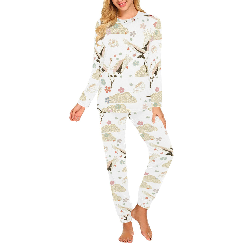 Beautiful Japanese cranes pattern Women's All Over Print Pajama Set