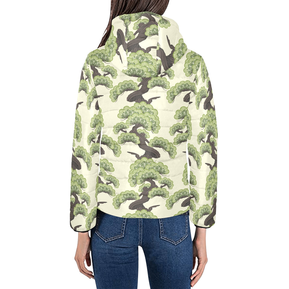 Bonsai pattern Women's Padded Hooded Jacket
