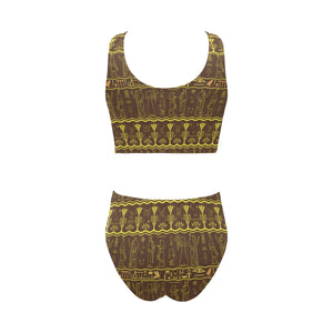 Egypt Hieroglyphics Pattern Print Design 03 Chest Bowknot High Waisted Bikini Swimsuit