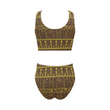 Egypt Hieroglyphics Pattern Print Design 03 Chest Bowknot High Waisted Bikini Swimsuit