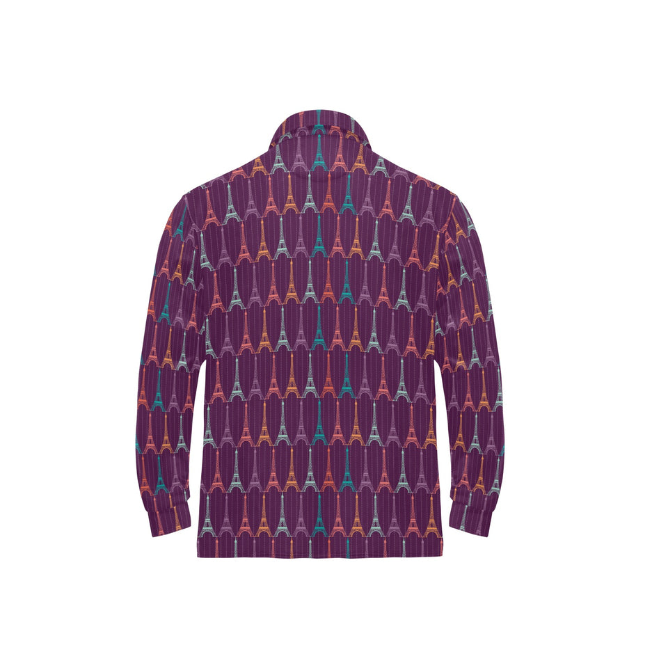 Eiffel Tower Pattern Print Design 05 Men's Long Sleeve Polo Shirt
