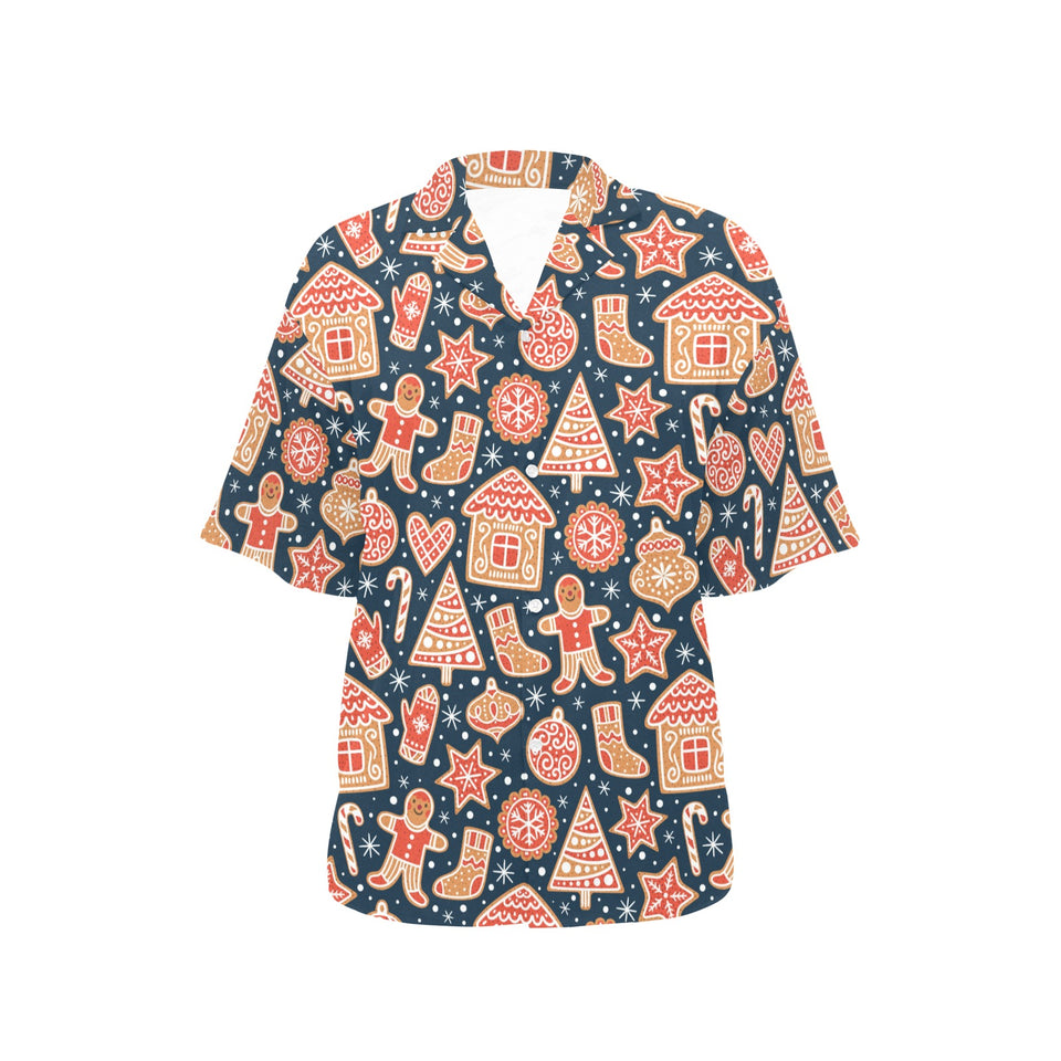 Christmas gingerbread cookie pattern Women's All Over Print Hawaiian Shirt